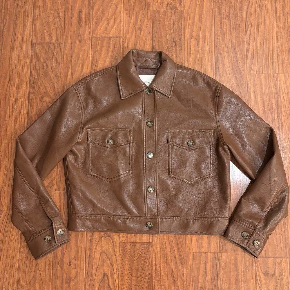 Wilfred Aritzia Vegan Leather Moto Cropped Jacket Brown Womens XS